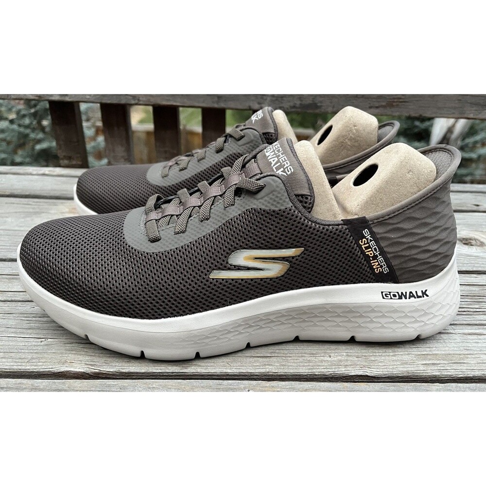 New! Skechers Slip-ins Men’s 11.5 Go Walk Flex Hands Up Shoes Brown 216496 - Picture 5 of 12